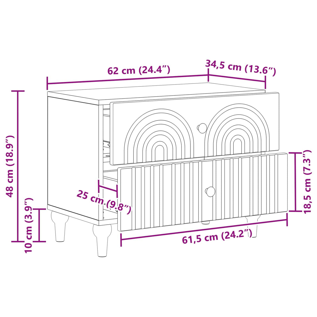 vidaXL Nachtkastje met lade Wit 62 x 34,5 x 48 cm Bewerkt hout