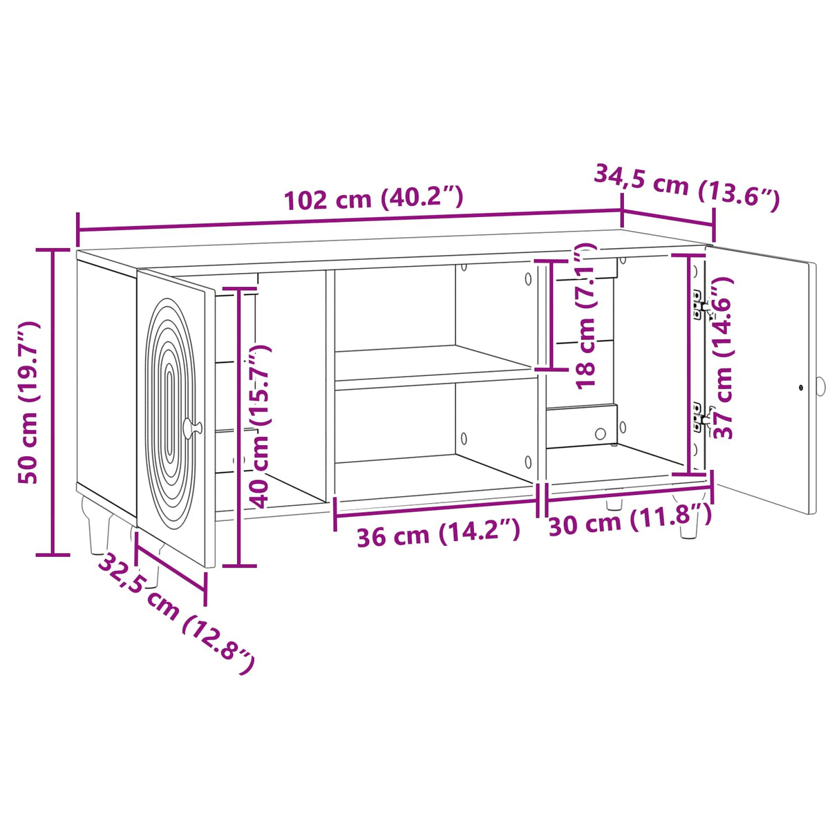 vidaXL TV Kast Wit 102 x 34,5 x 50 cm Bewerkt hout
