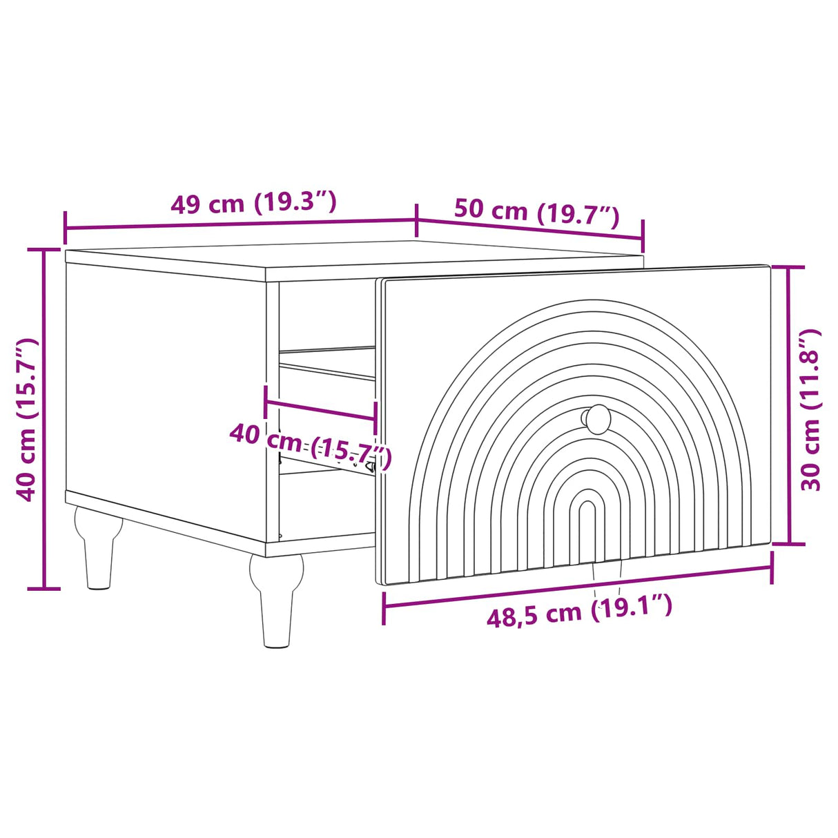 vidaXL Salontafel met lade Wit 49 x 50 x 40 cm Bewerkt hout