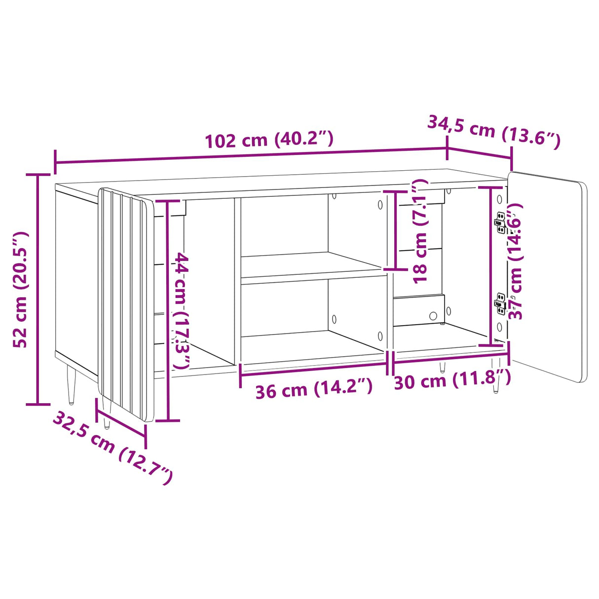 vidaXL TV Kast Wit 102 x 34,5 x 52 cm Bewerkt hout