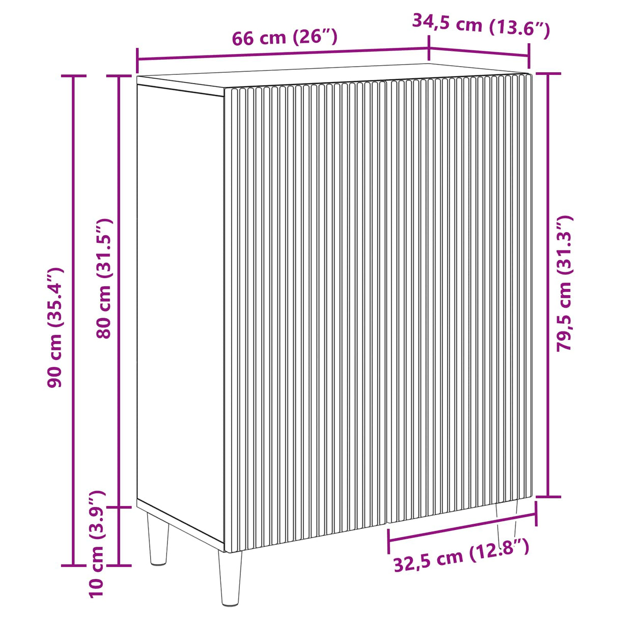vidaXL Dressoir Zwart 66 x 34,5 x 90 cm Bewerkt hout