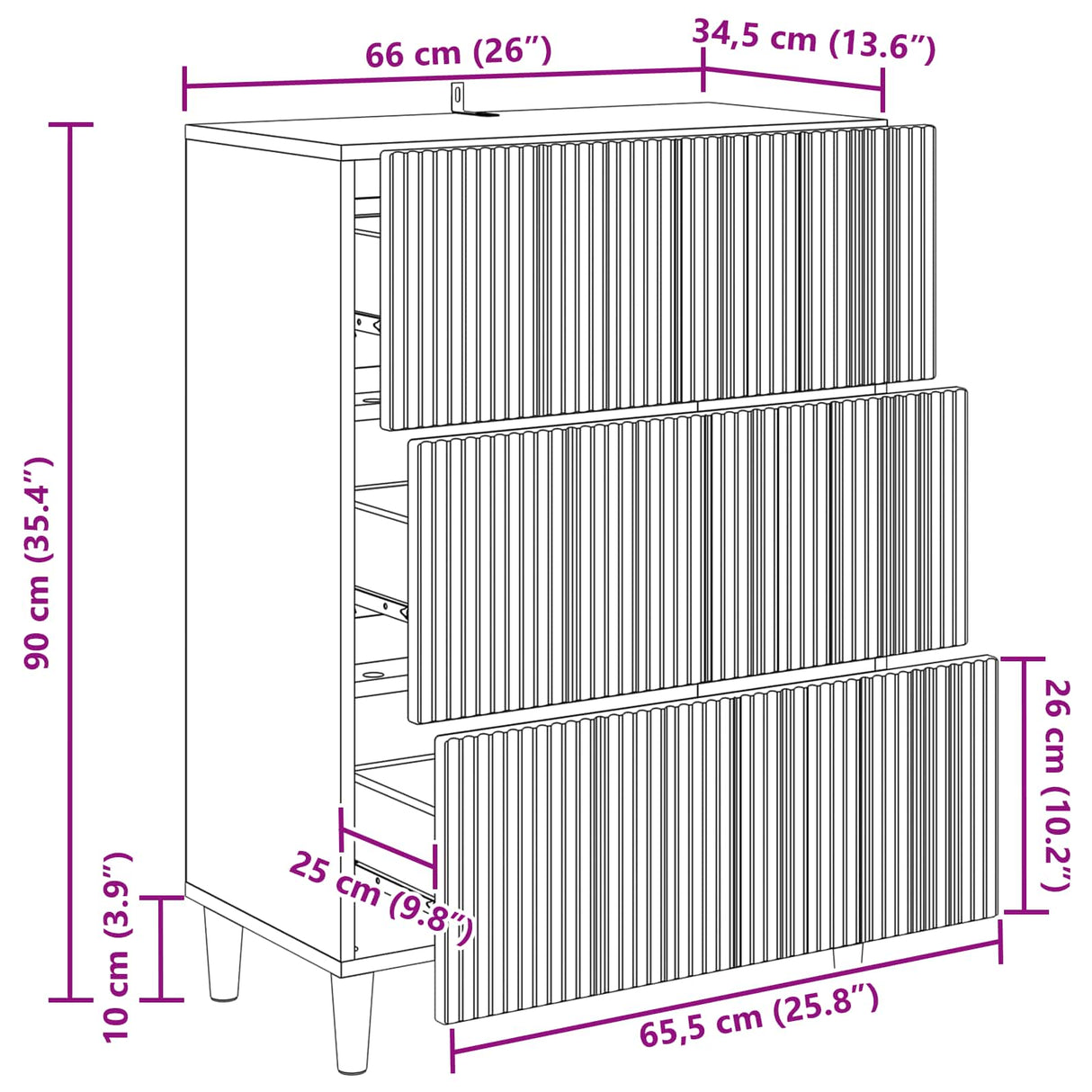 vidaXL Ladekast Wit 66 x 34,5 x 90 cm Bewerkt hout