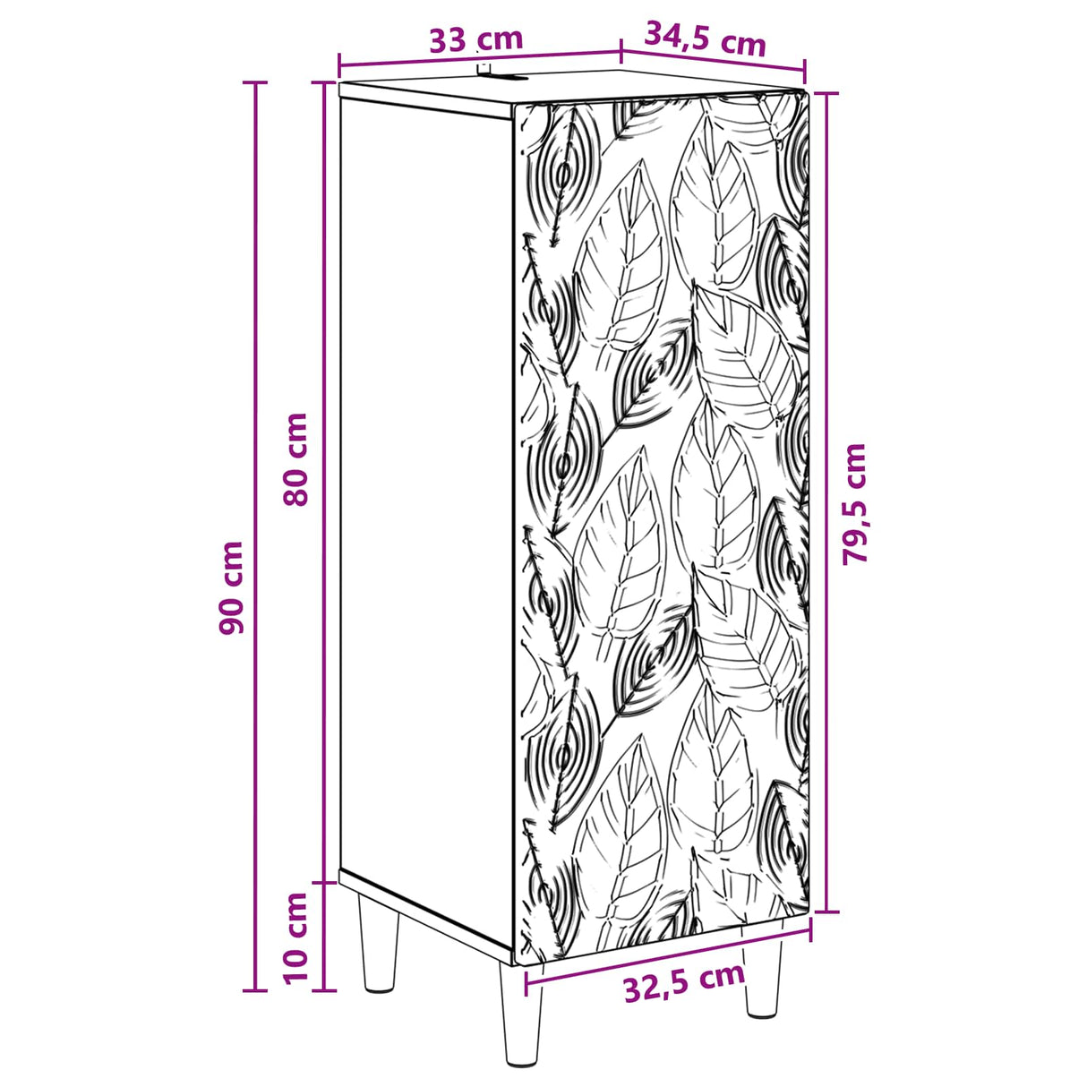 vidaXL Dressoir Wit 33 x 34,5 x 90 cm Bewerkt hout