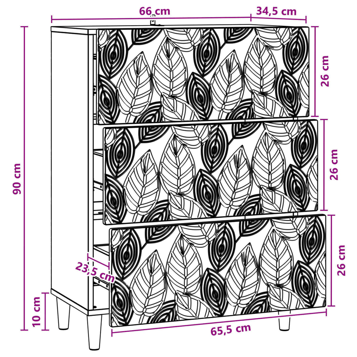 vidaXL Ladekast Wit 66 x 34,5 x 90 cm Bewerkt hout