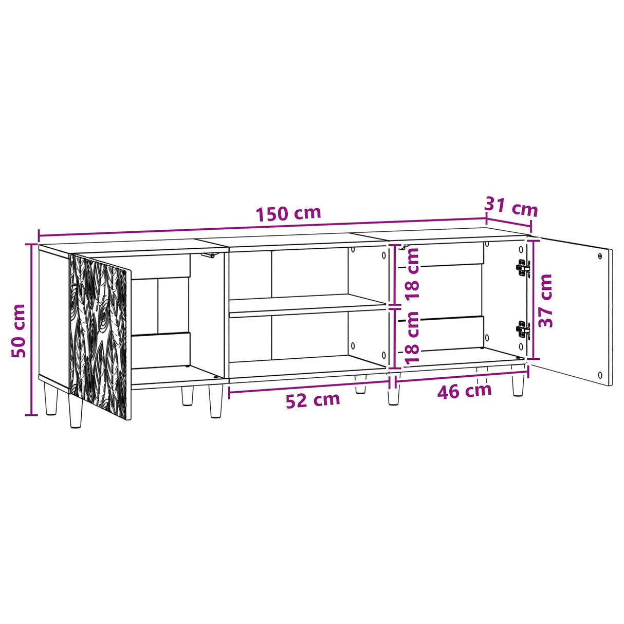 vidaXL TV Kast 150 x 31 x 50 cm Zwart Bewerkt hout