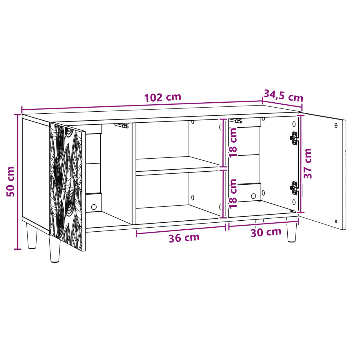 vidaXL TV Kast 102 x 34,5 x 50 cm Wit Bewerkt hout