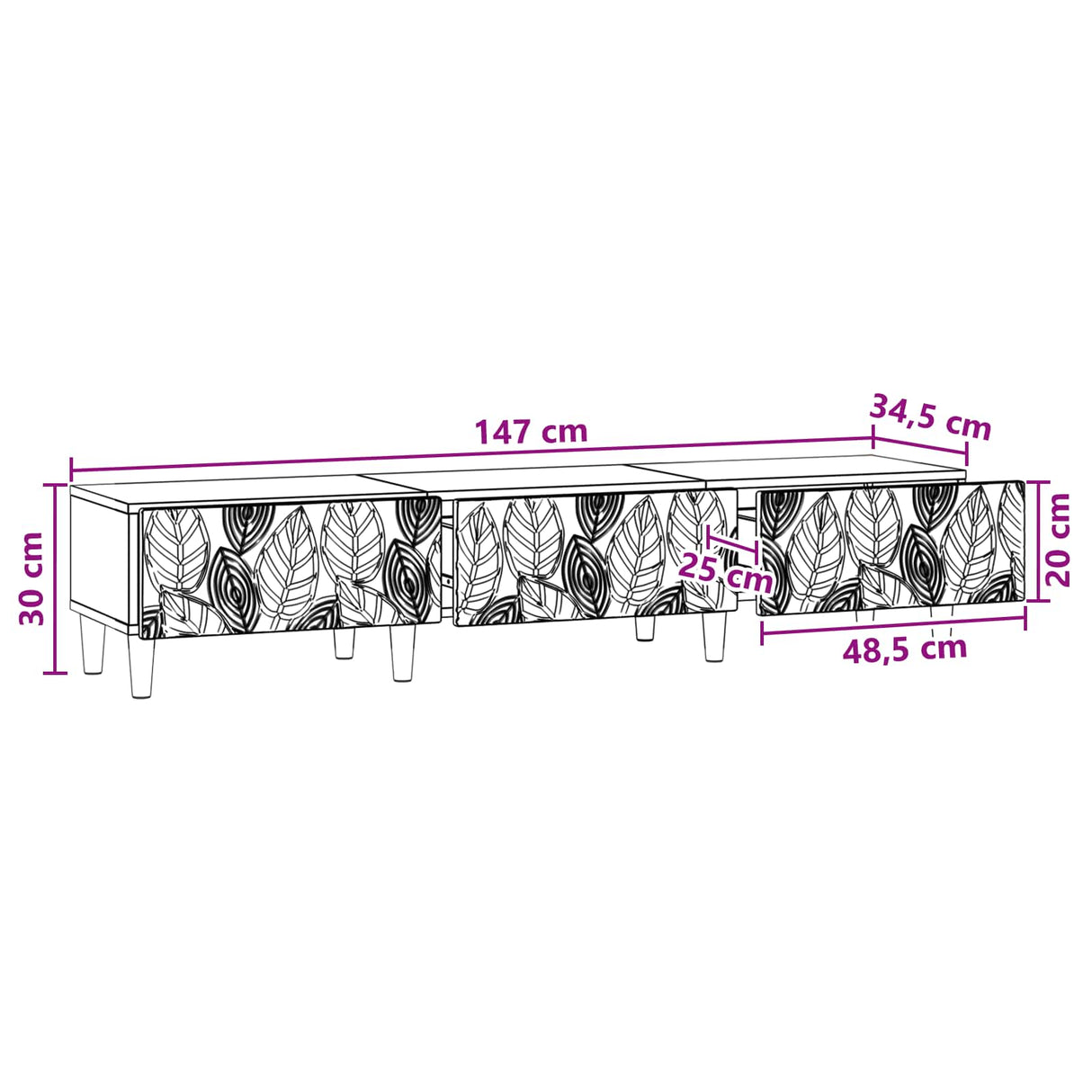 vidaXL TV Kast 147 x 34,5 x 30 cm Wit Bewerkt hout