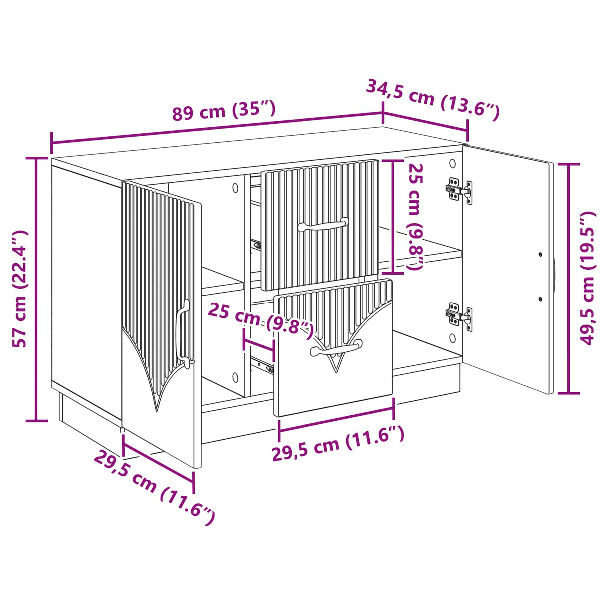 vidaXL Dressoir met lade Wit 89 x 34,5 x 57 cm Bewerkt hout
