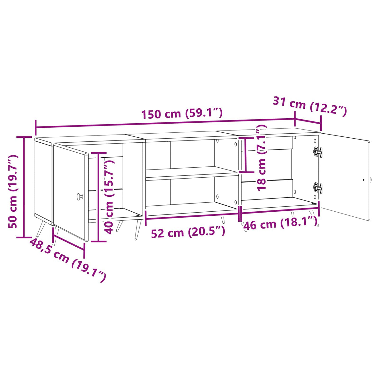 vidaXL TV Kast Wit 150 x 31 x 50 cm Bewerkt hout