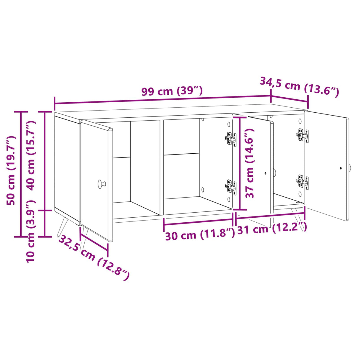 vidaXL TV Cabinet White 99 x 34.5 x 50 cm Engineered Wood