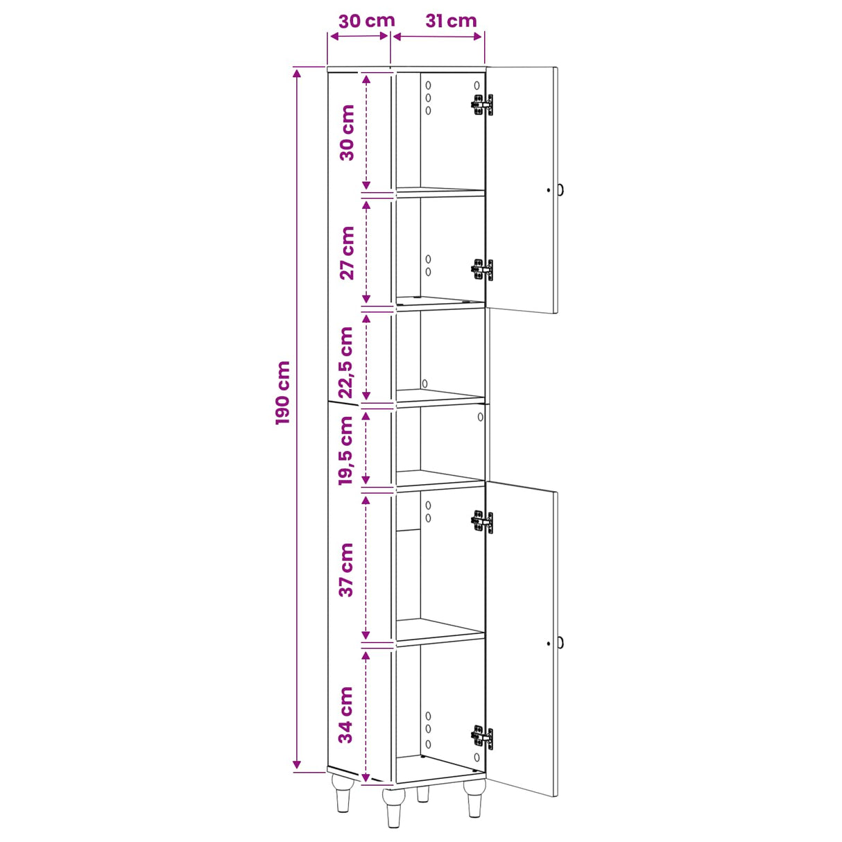 vidaXL Badkamerkast met Open Plank ALKMAAR Wit 30 x 31 x 190 cm