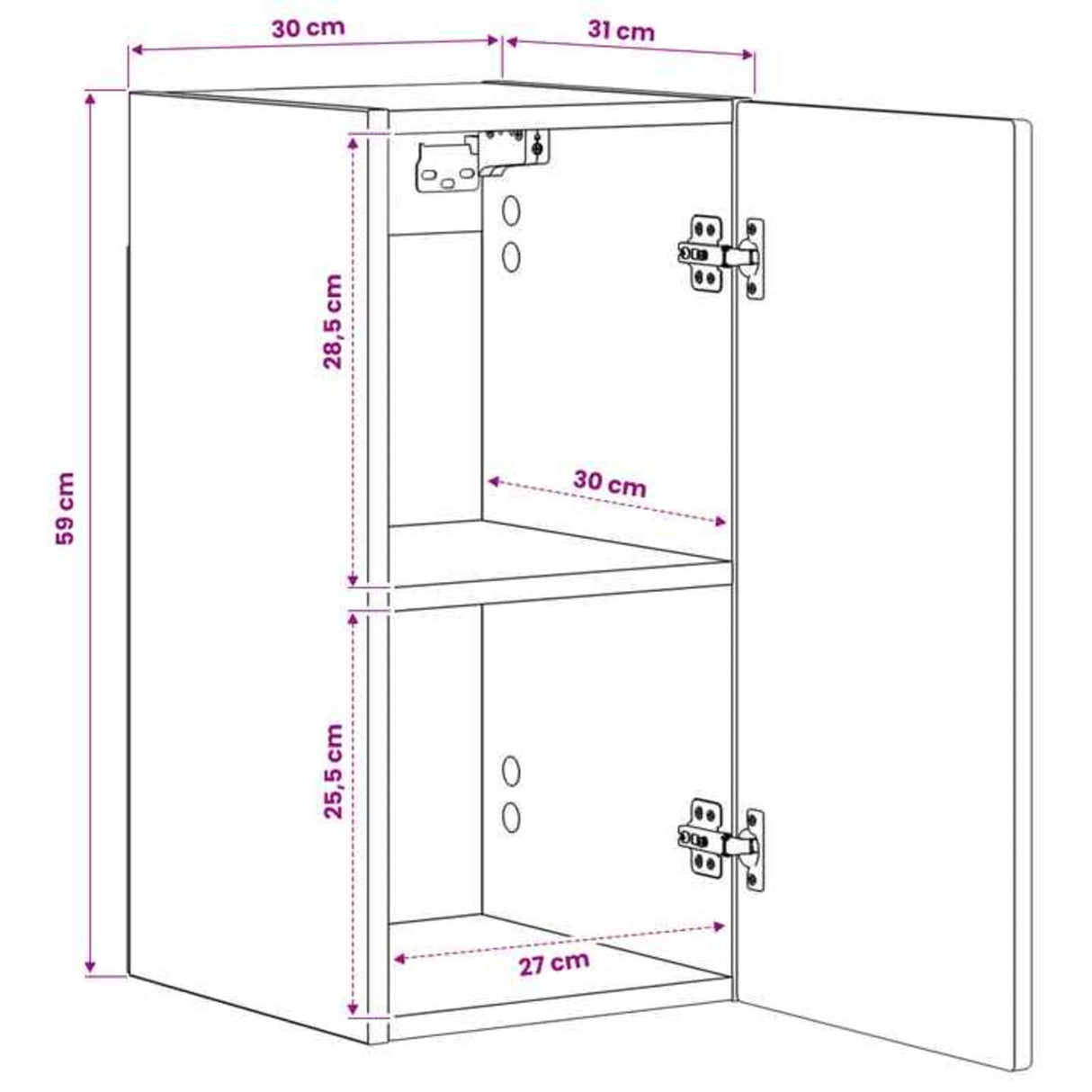 vidaXL Bathroom Wall Cabinet ARNHEM White 30 x 31 x 59 cm Engineered wood