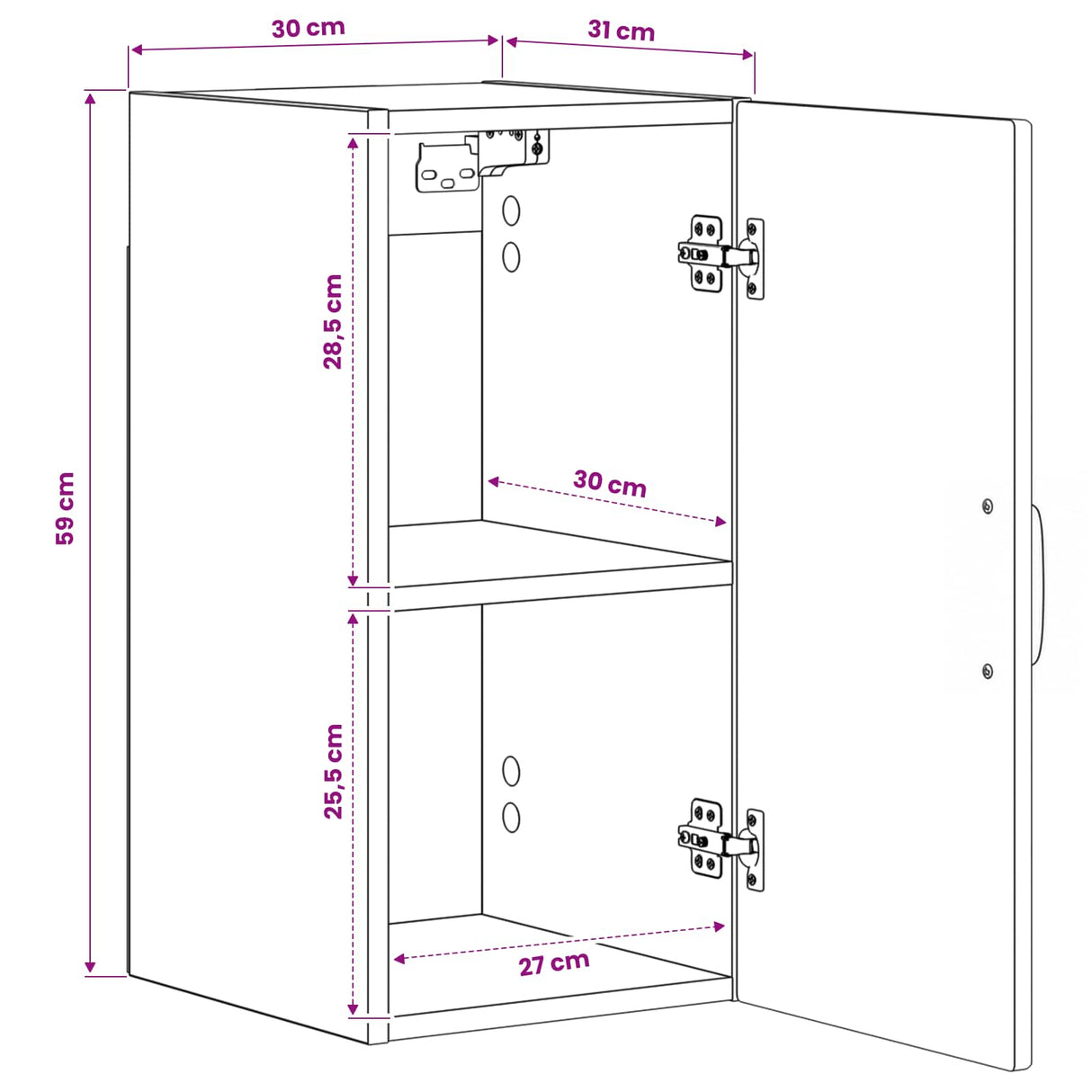 vidaXL Badkamer wandkast HAARLEM Wit 30 x 31 x 59 cm Bewerkt hout