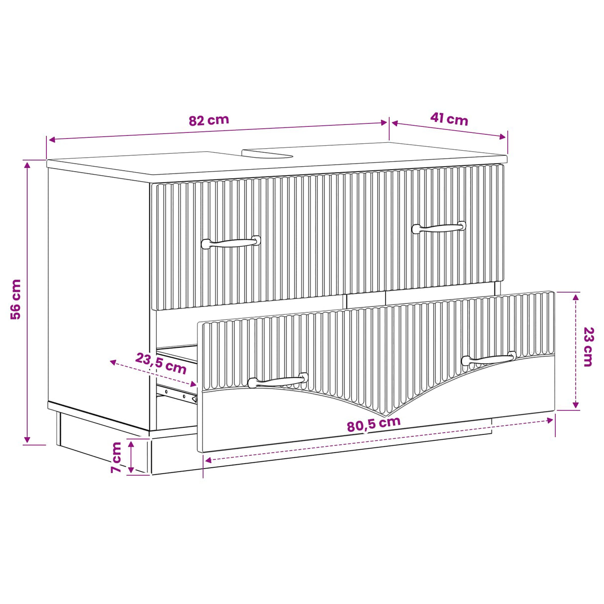 vidaXL Wastafel kabinet voor de badkamer HOORN Wit 82 x 41 x 56 cm