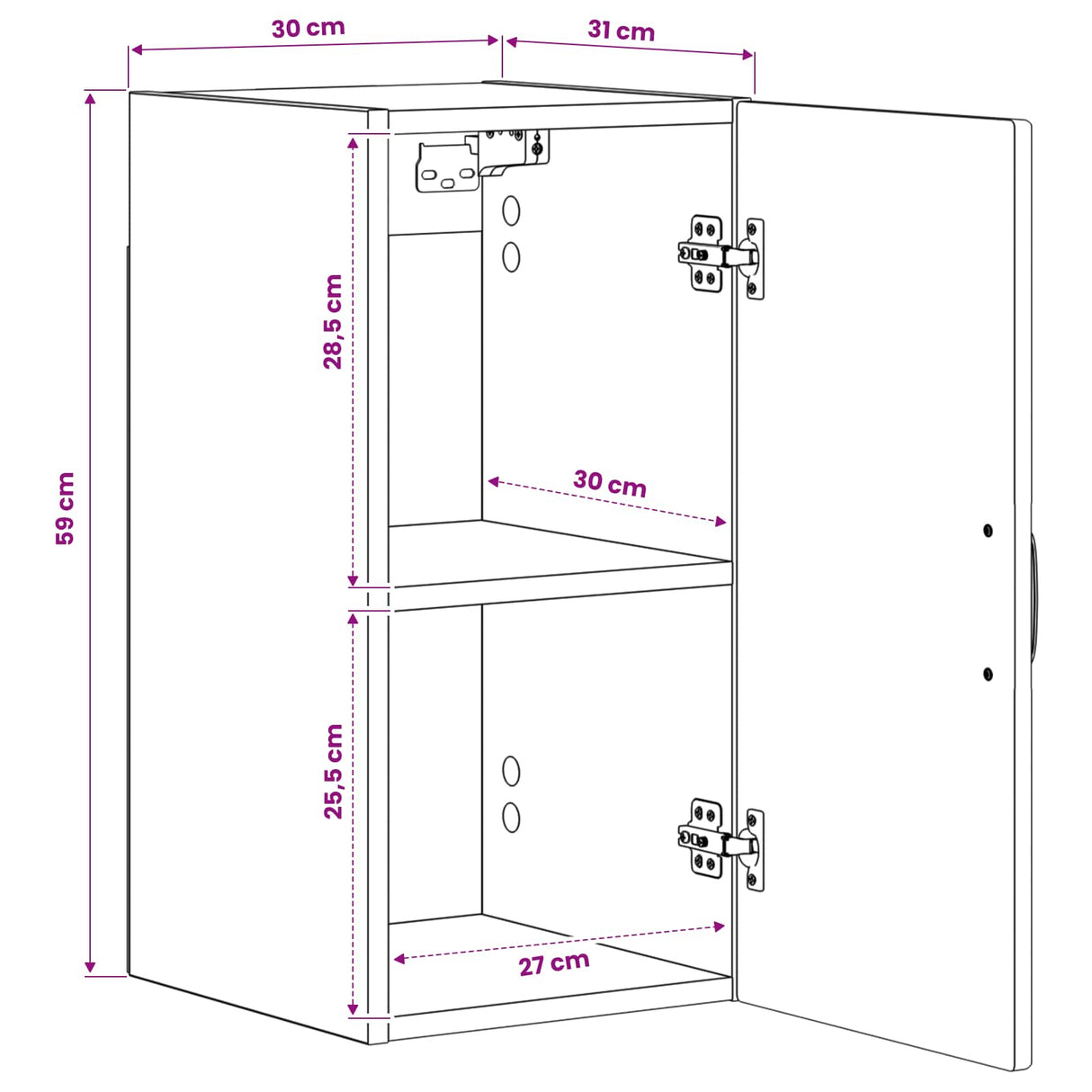 vidaXL Badkamer wandkast UTRECHT Wit 30 x 31 x 59 cm Bewerkt hout