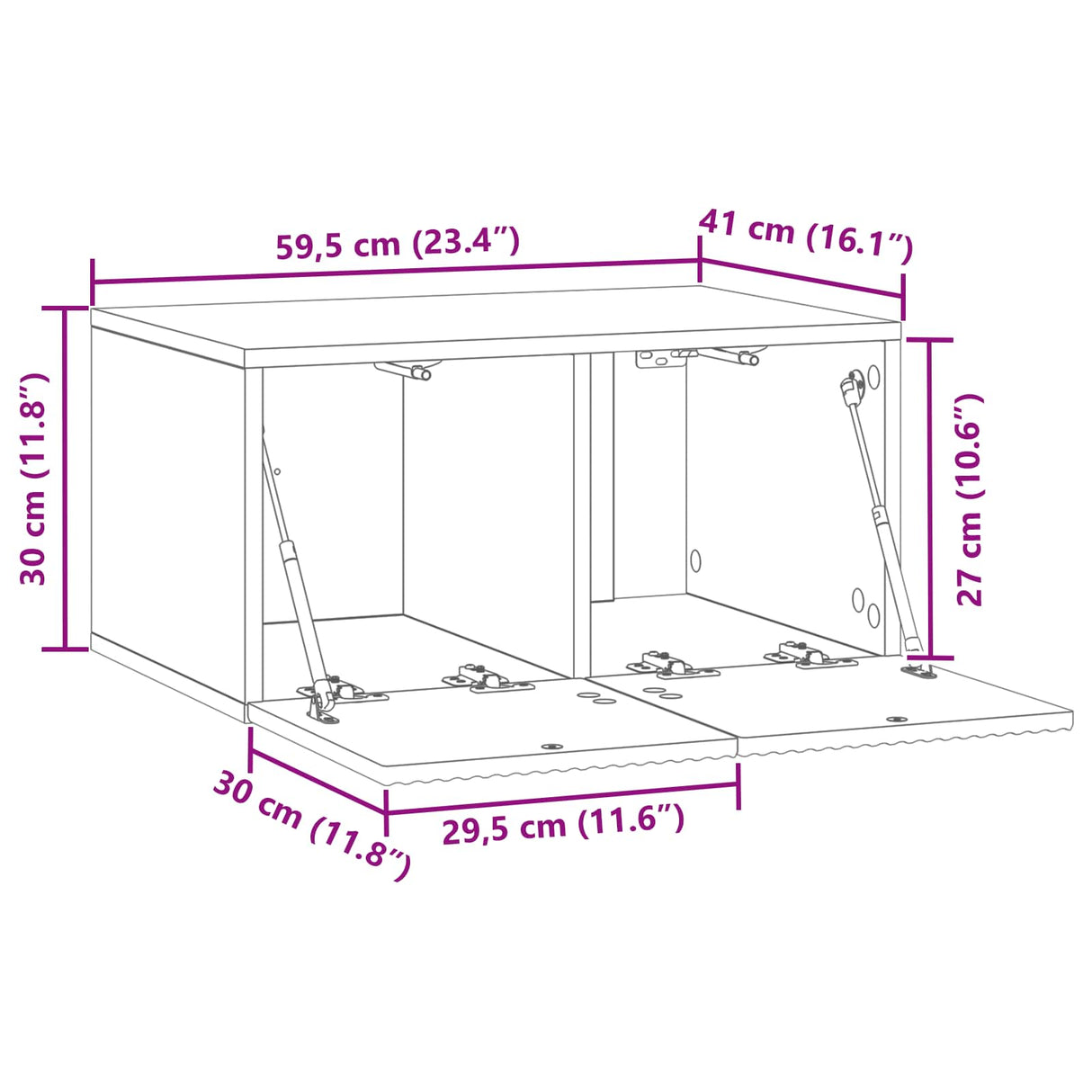 vidaXL Wandmontage TV-kast Zwart 59,5 x 41 x 30 cm Bewerkt hout