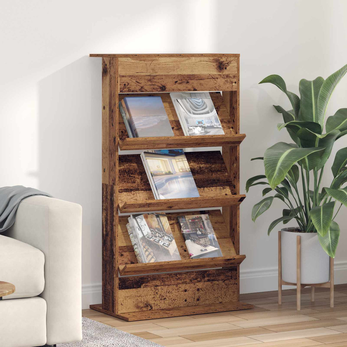 vidaXL Tijdschriftenrek Zwart Eiken 70 x 41 x 156 cm Bewerkt hout