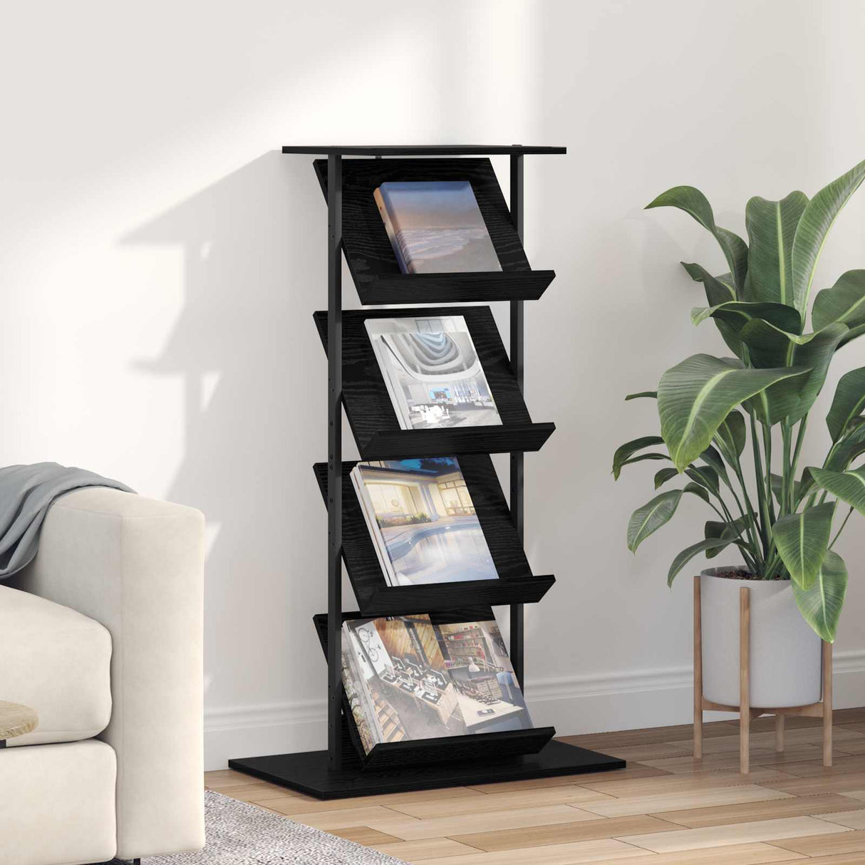 vidaXL Tijdschriftenrek Zwart Eiken 68 x 40 x 123.5 cm Bewerkt hout