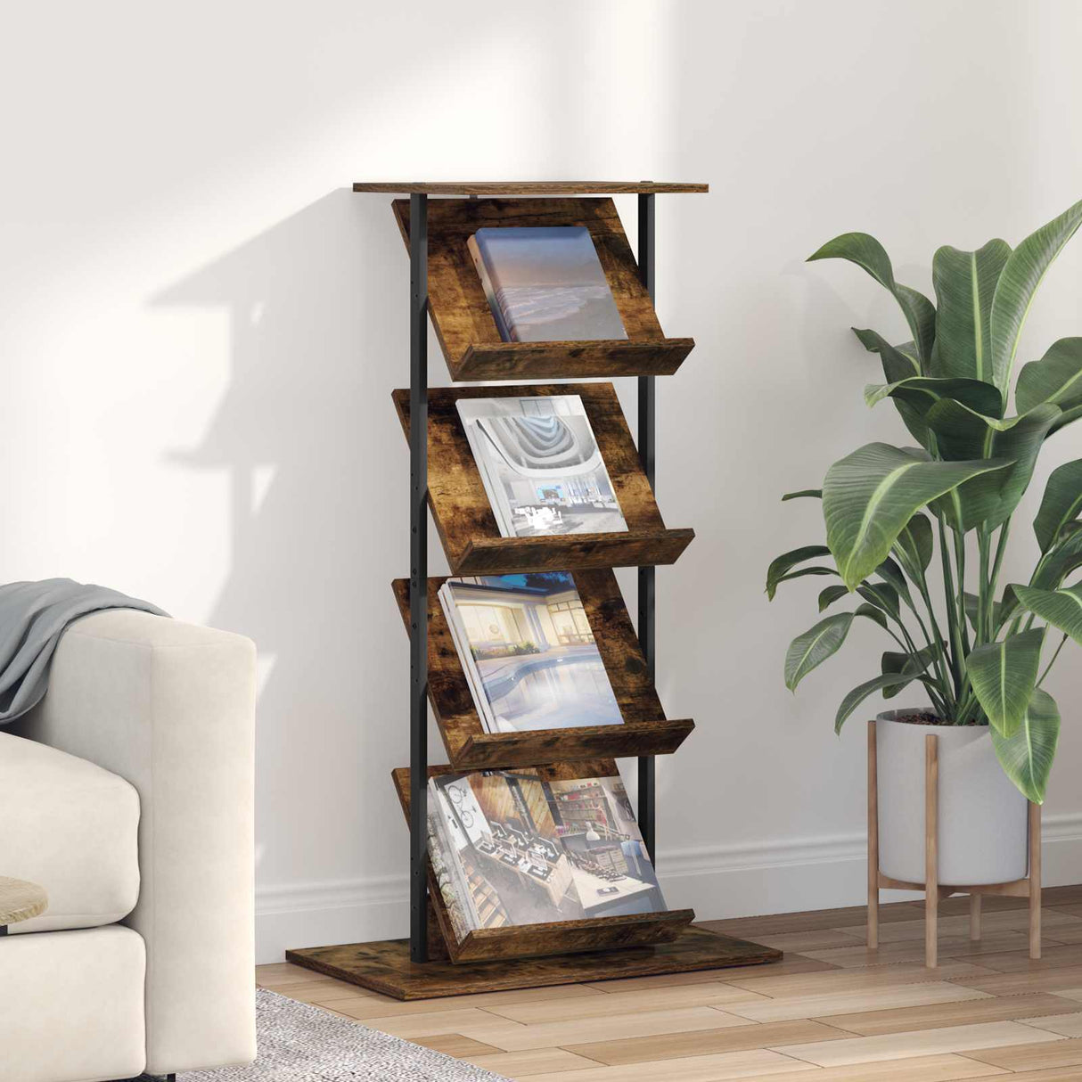 vidaXL Tijdschriftenrek Zwart Eiken 68 x 40 x 123.5 cm Bewerkt hout