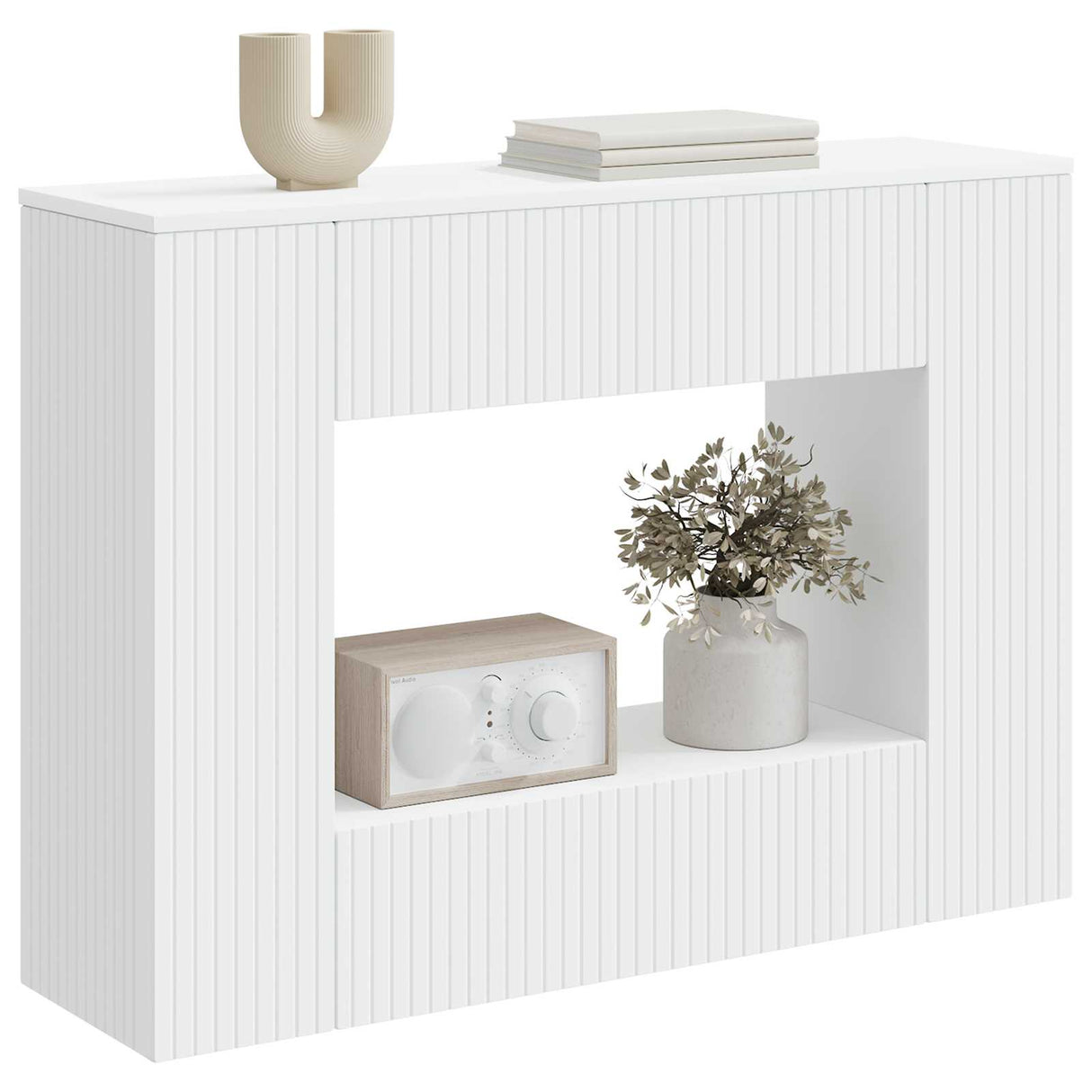 vidaXL Wandtafel Gestreept Wit 101 x 29 x 74 cm Geconstrueerd hout