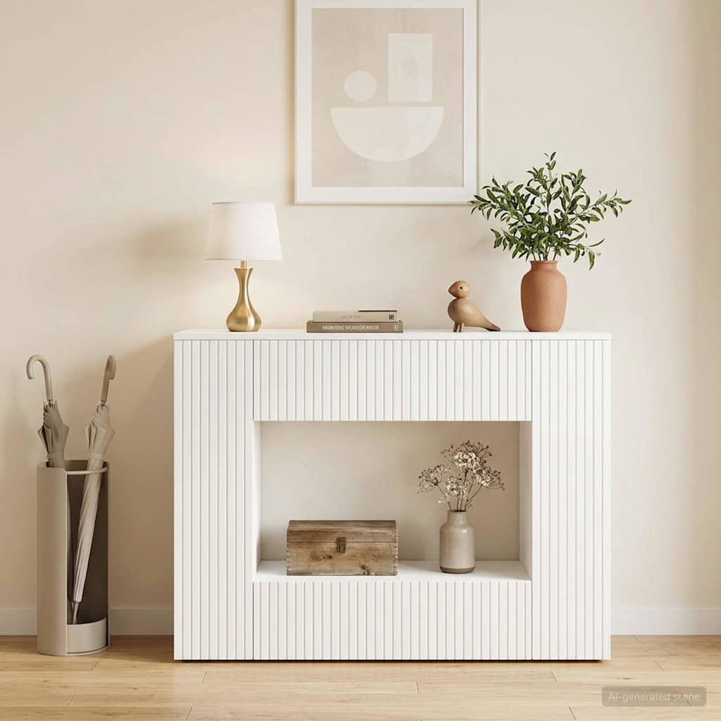 vidaXL Wandtafel Gestreept Wit 101 x 29 x 74 cm Geconstrueerd hout