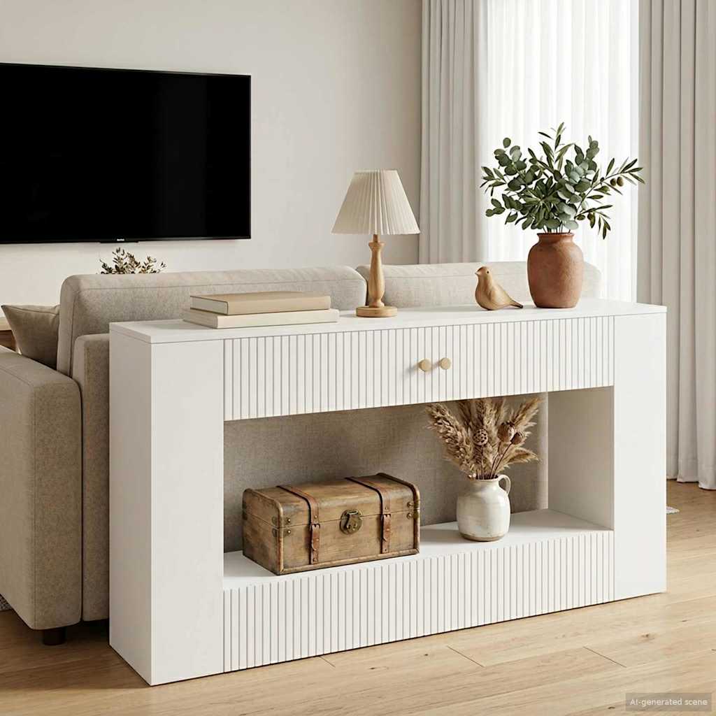 vidaXL Wandtafel Gestreept Wit 101 x 29 x 74 cm Geconstrueerd hout