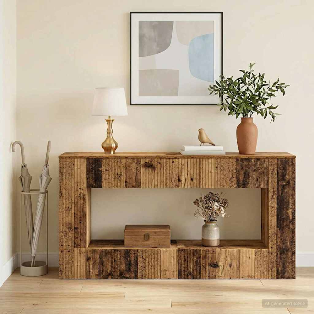 vidaXL Wandtafel Gestreept Wit 101 x 29 x 74 cm Geconstrueerd hout