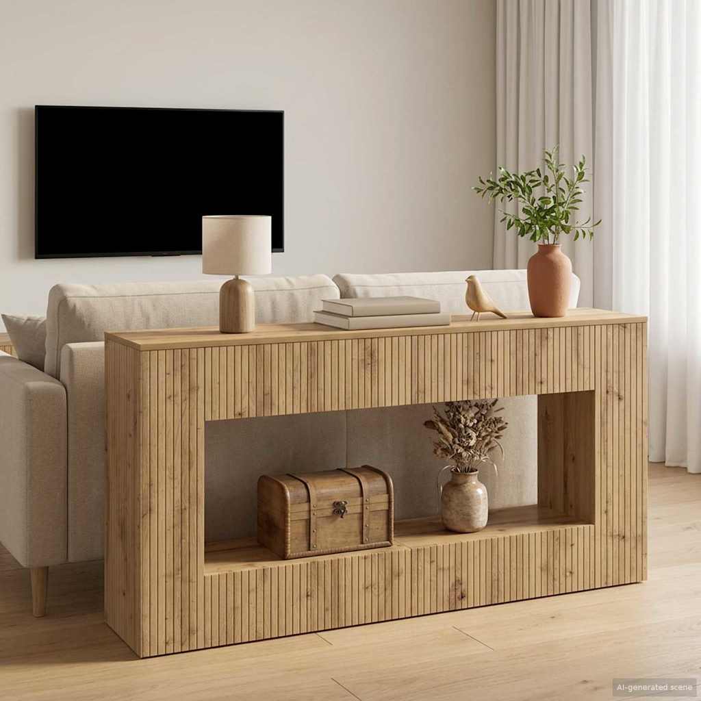 vidaXL Wandtafel Gestreept Wit 101 x 29 x 74 cm Geconstrueerd hout