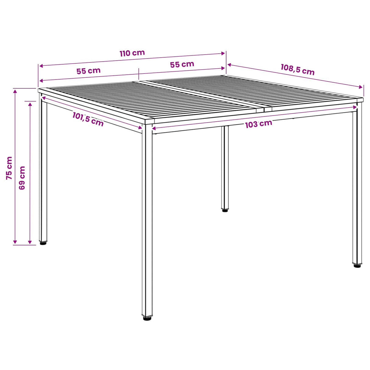 vidaXL Tuin Eettafel Naturel en Zwart 110 x 108,5 x 75 cm