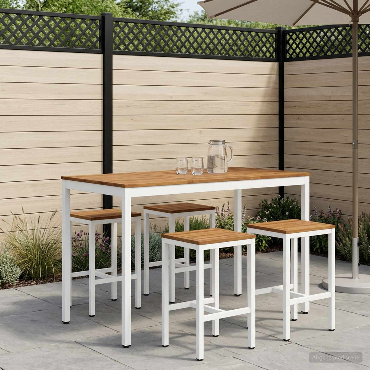 vidaXL Tuin Bar Tafel Natuurlijk en Wit 141 x 80,5 x 105 cm