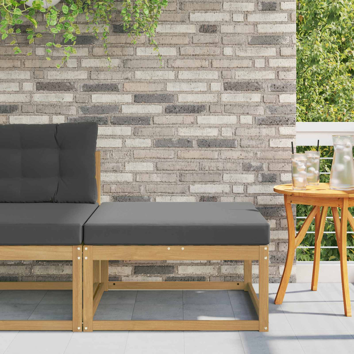 vidaXL Outdoor Ottoman Solid Acacia Wood Natural