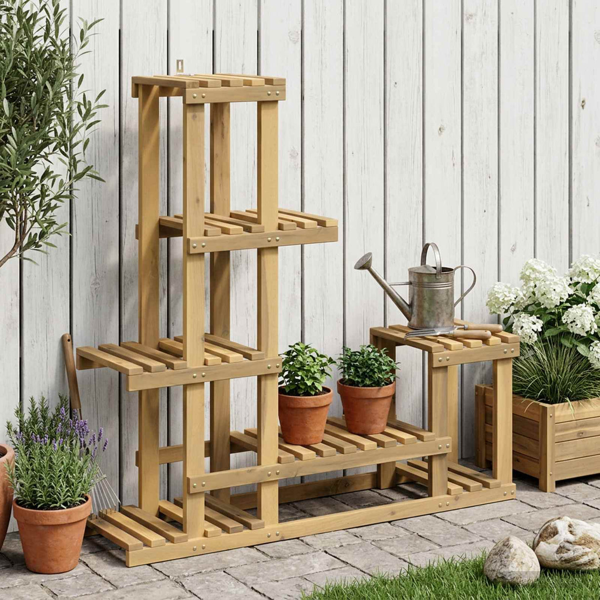 vidaXL Plantenstand Naturel 93,5 x 25 x 91,5 cm Massief Acacia Hout