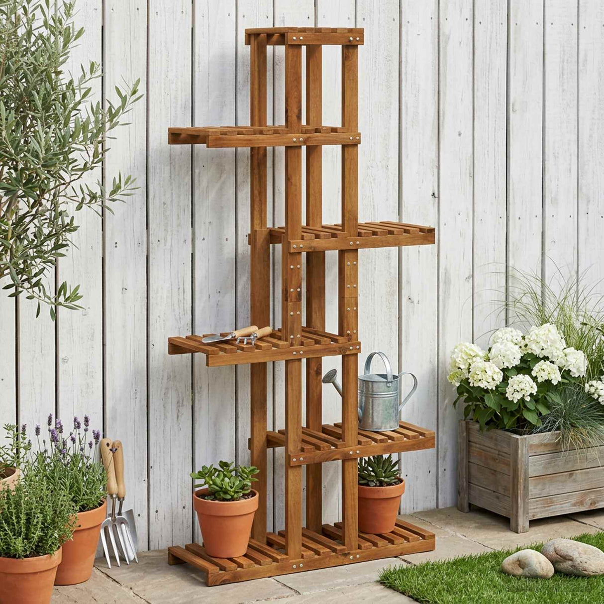 vidaXL Plantenstand Naturel 93,5 x 25 x 91,5 cm Massief Acacia Hout