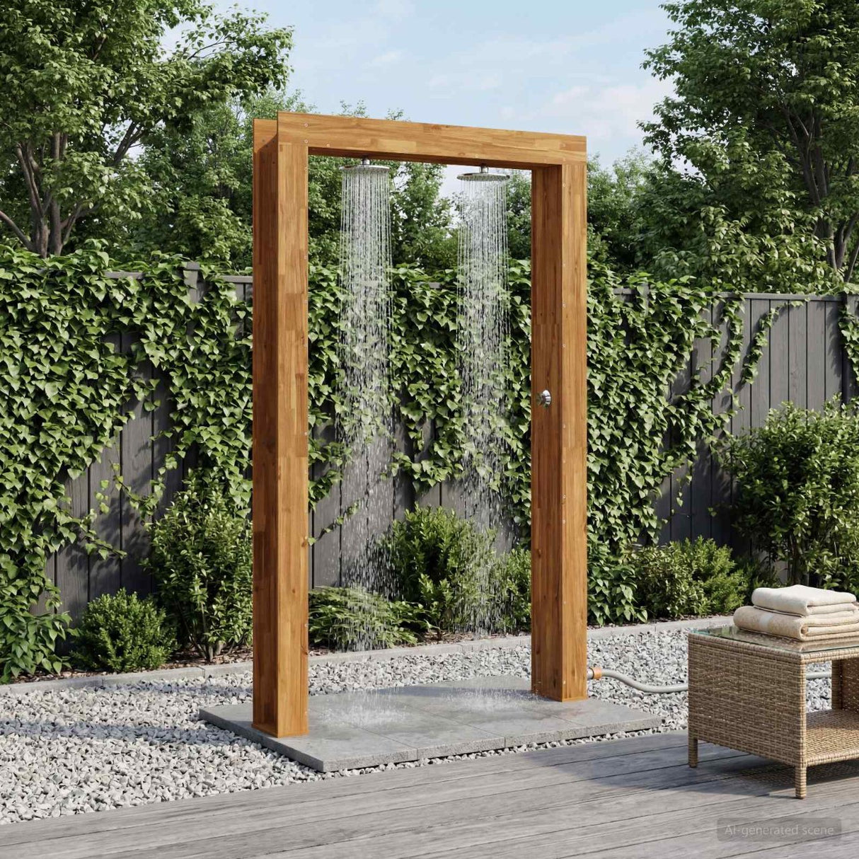 vidaXL Buitendouche 226 cm Massief acaciahout en roestvrij staal
