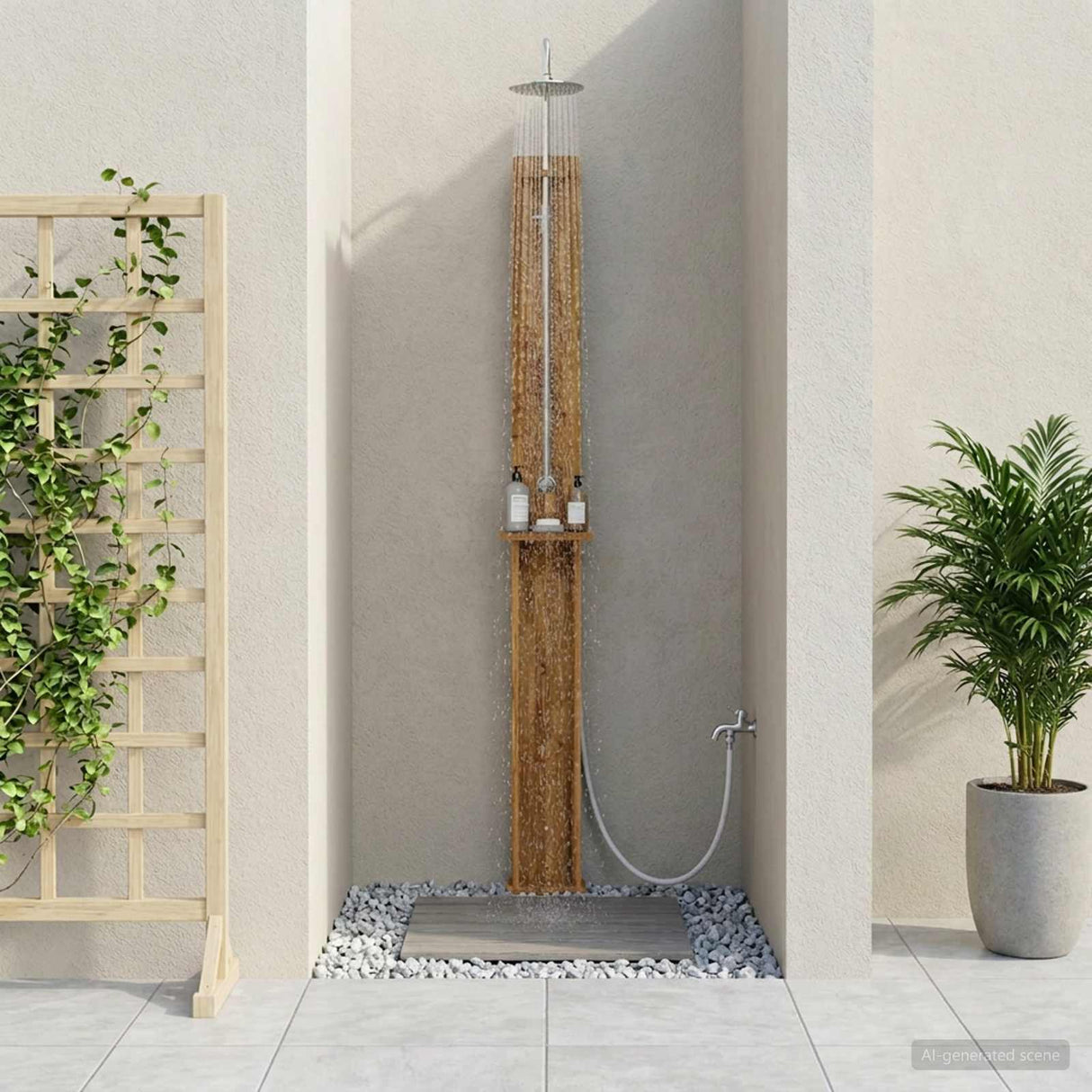 vidaXL Buitendouche 217 cm Massief acaciahout en roestvrij staal Wit