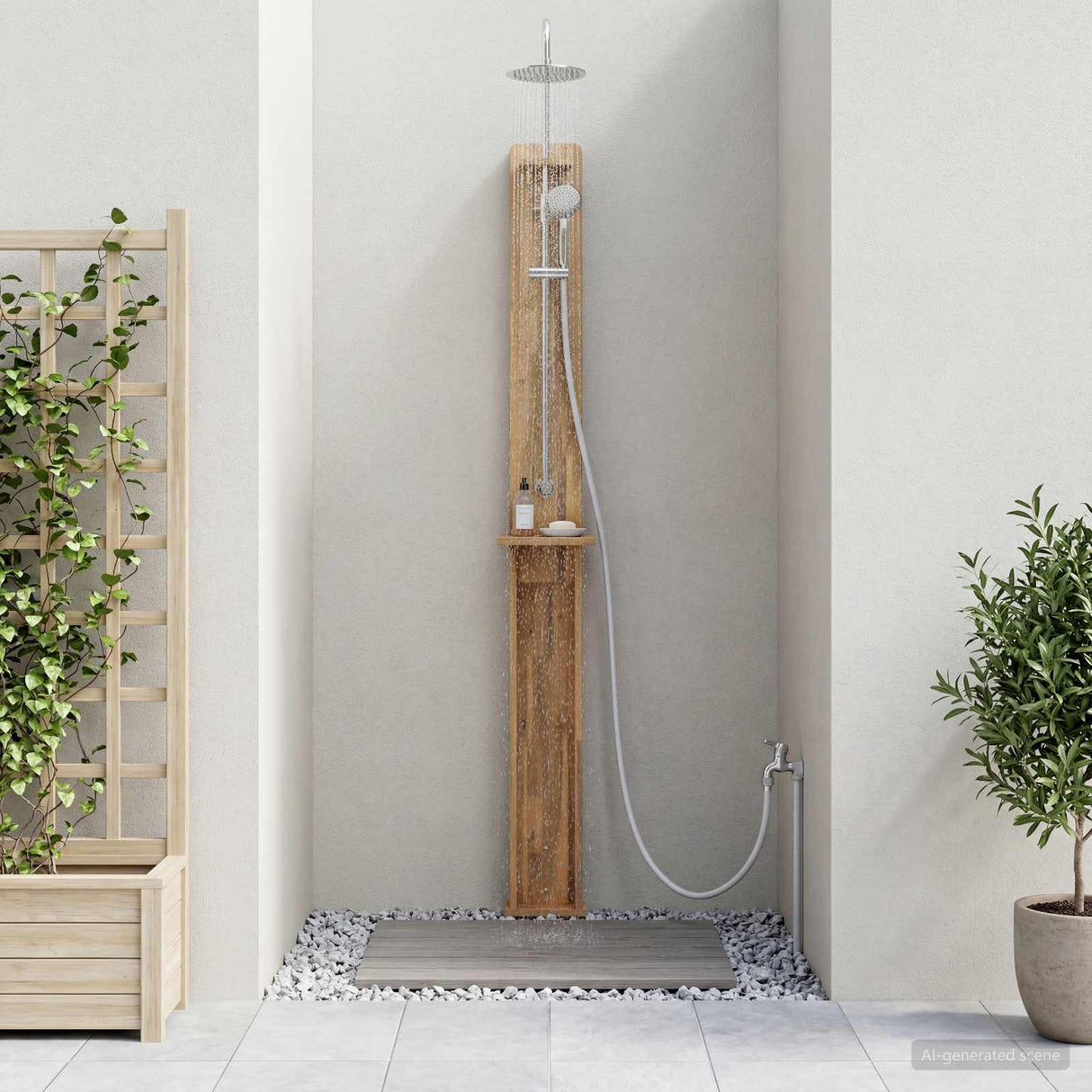 vidaXL Buitendouche 217 cm Massief acaciahout en roestvrij staal Wit