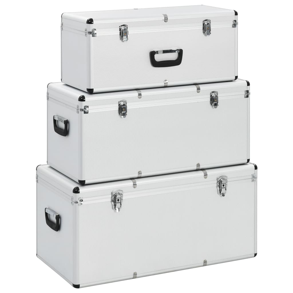 vidaXL Opbergkoffers 3 st aluminium zilverkleurig