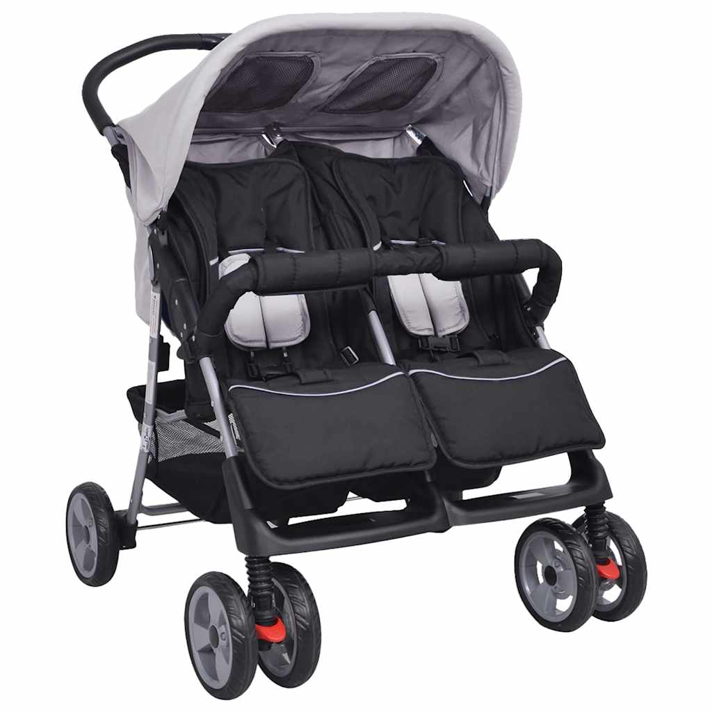 vidaXL Twin Stroller Steel Red and Black