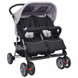 vidaXL Twin Stroller Steel Red and Black