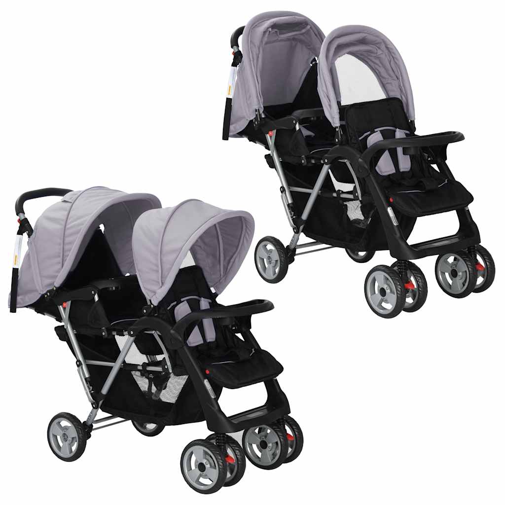 vidaXL Double Stroller Steel Red and Black