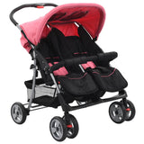 vidaXL Twin Stroller Steel Red and Black