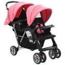vidaXL Kinderwagen dubbel staal rood en zwart