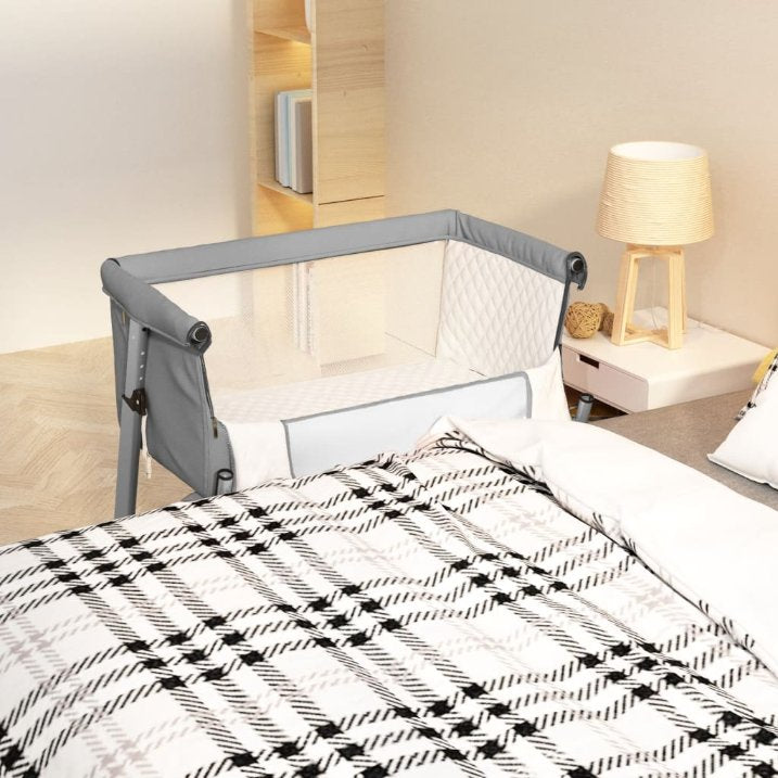 vidaXL Baby Cot with Mattress Linen Light Grey