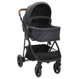 vidaXL Kinderwagen 3-in-1 staal lichtgrijs en zwart