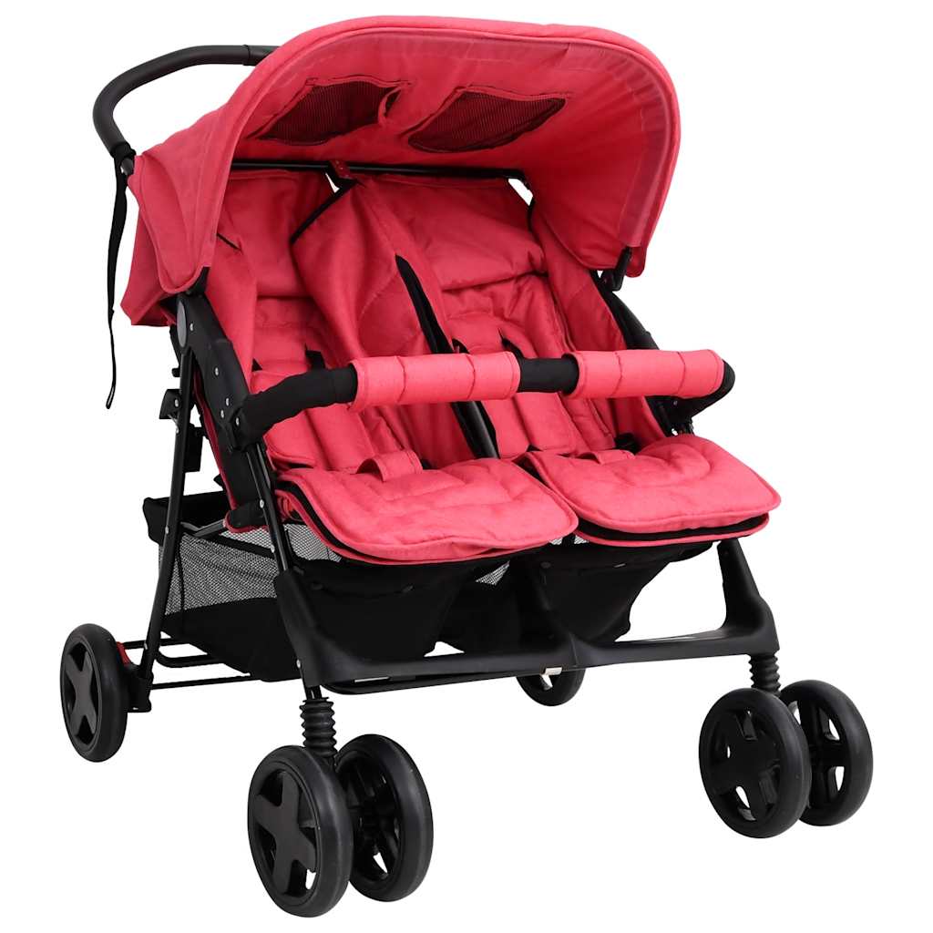 vidaXL Double Stroller Steel Light Grey