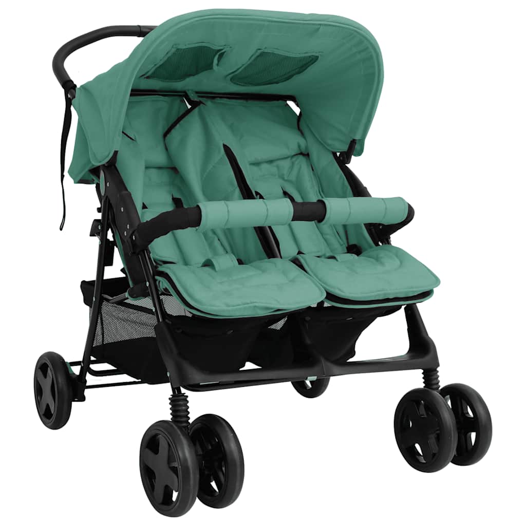 vidaXL Double Stroller Steel Light Grey