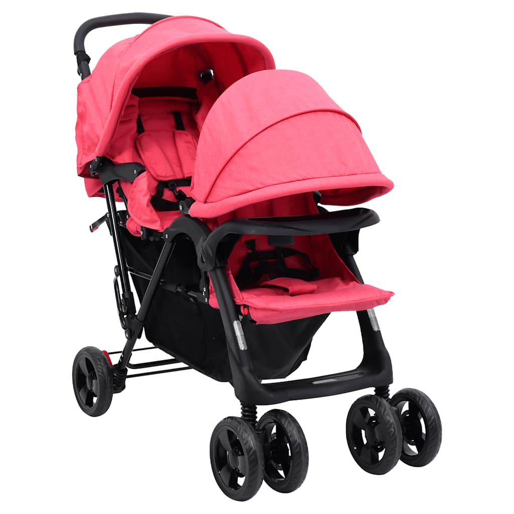 vidaXL Twin Stroller Tandem Steel Light Grey