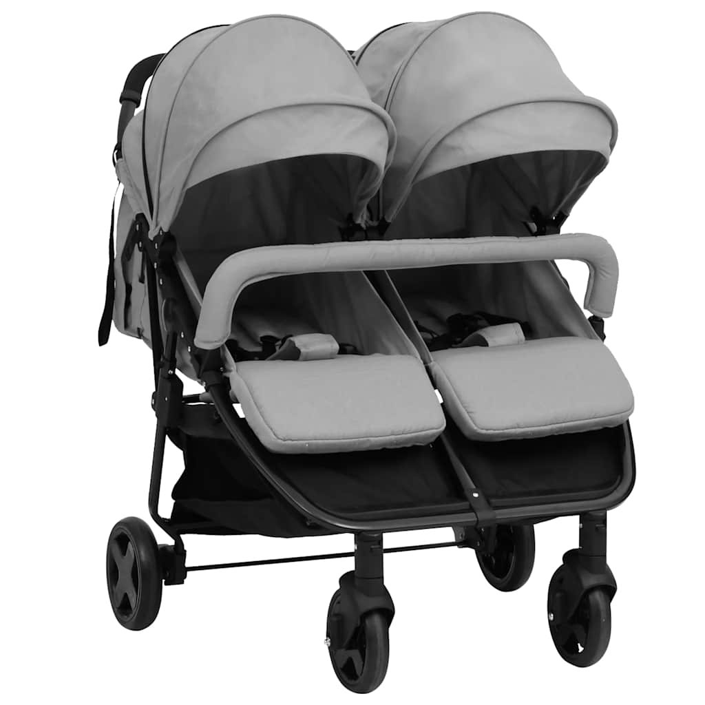 vidaXL Twin Stroller Steel Light Grey and Black