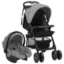 vidaXL Kinderwagen 2-in-1 staal lichtgrijs en zwart
