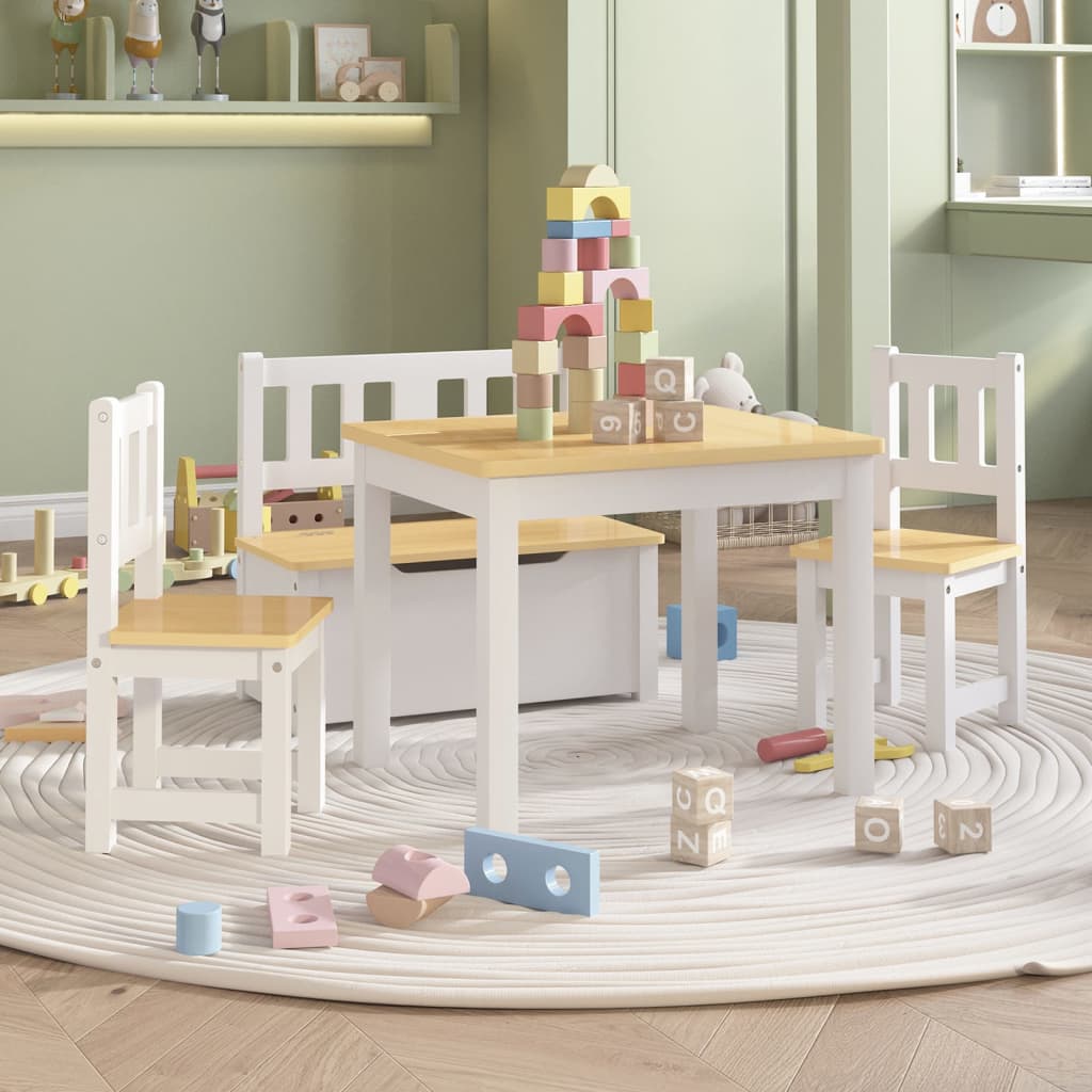 vidaXL 3-Piece Kids Table and Chair Set MDF White and Grey
